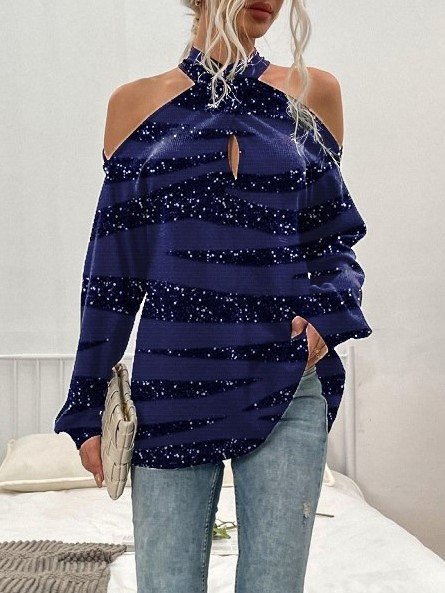

Loosen Halter Abstract Shirts & Tops, Blue, Dresses