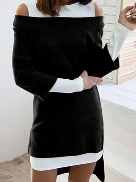 

Loosen Casual Crew Neck Mini Dress, As picture, Mini Dresses