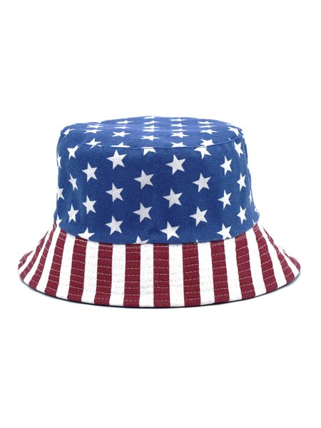 Cotton Bucket Hat with American Flag Print, As picture, Hats