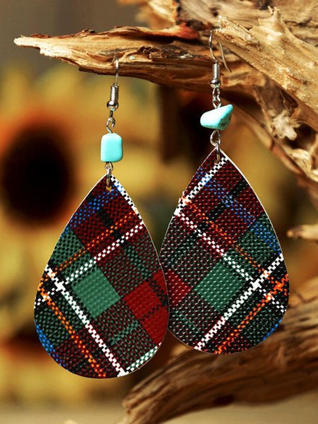 

Check Leather Earrings, As picture, Earrings