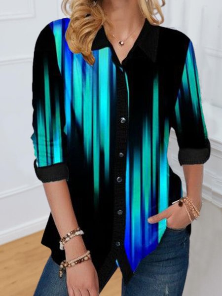 

Ombre Plus Size Casual Shirt Collar Shirts & Tops, Black, Blouses & Shirts