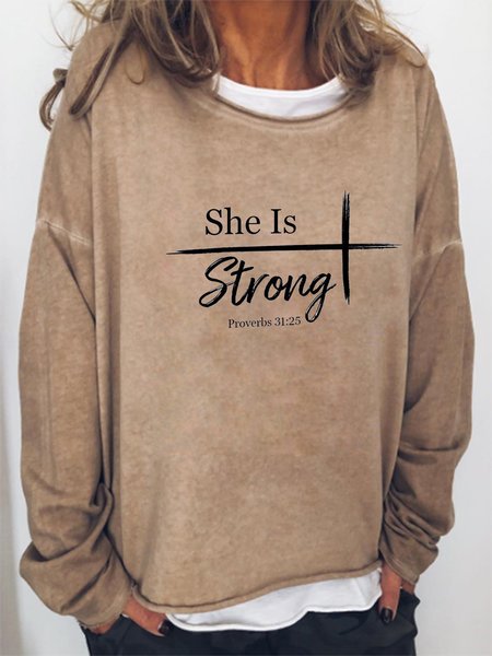 

She is strong round neck long-sleeved sweatshirt, Light brown, Hoodies&Sweatshirts
