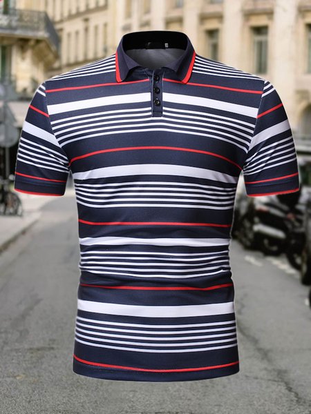 

Men's Striped Slim Short Sleeve POLO Shirt, Navyblue, polo