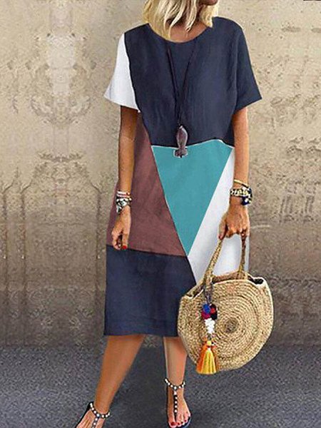 

Loosen Crew Neck Casual Color Block Dresses, Multicolor, Maxi Dresses