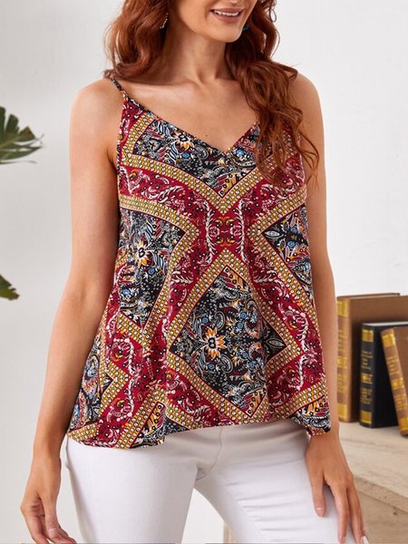 

Ethnic print casual comfortable vest, Multicolor, Tanks & Camis