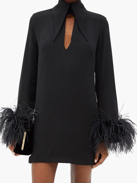 

Lady Long Sleeve Solid Regular Fit Black Mini Dress, Mini Dresses