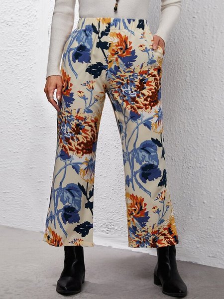 

High Waist Floral Print Flare Leg Pants, Multicolor, Pants