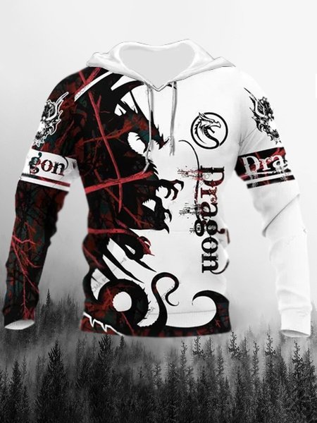 

Men's Viking Mythology Elements Graphic Print Hooded Long Sleeve Sweatshirt, White, Hoodies