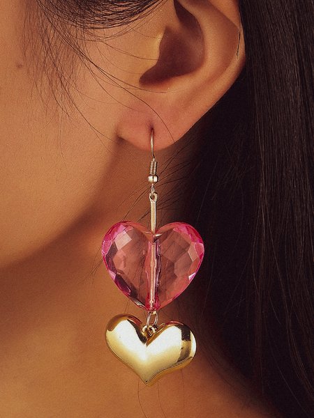 Acrylic Metal Heart Earrings, As picture, Earrings