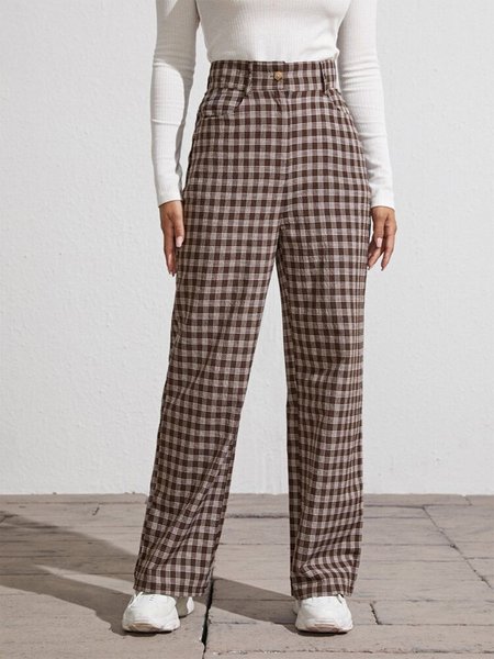 

High Waist Plaid Wide Leg Pants, Multicolor, Pants
