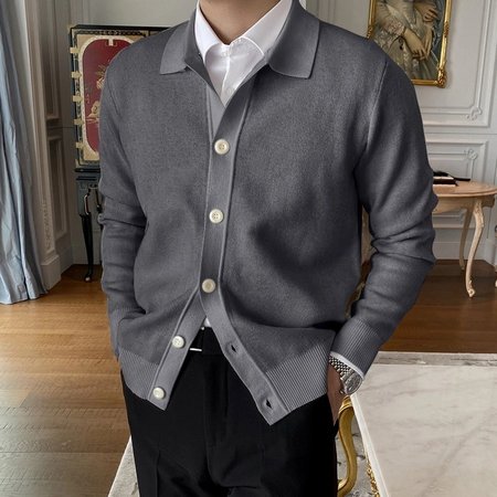 

Casual lapel knitted sweater cardigan, Gray, Outerwear