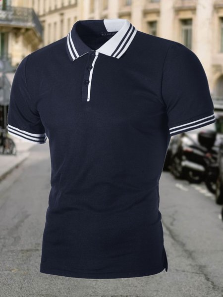 

Men's Ribbed Panel Slim Short Sleeve Polo Shirt, Navyblue, polo