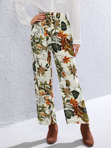 

Comfortable straight-leg pants with floral drawstring, Multicolor, Pants