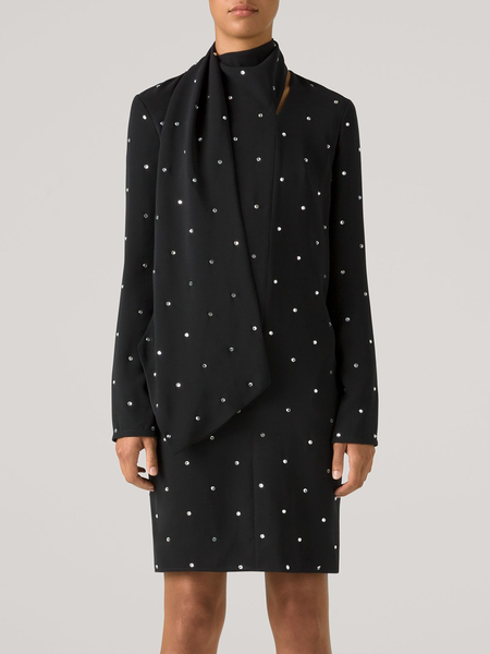

Elegant Long sleeve Regular fit Dress, Black, Midi Dresses