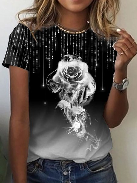 

Vintage Crew Neck Floral Shirts & Tops, Black, Tops