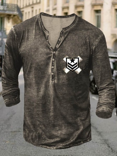 

Men's Retro Pattern Casual V-neck Long-sleeved Tee, Color2, T-shirt