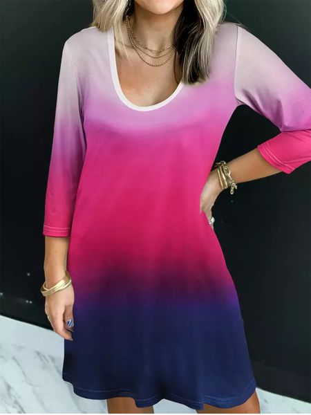 

Gradient Casual U-Neck Long Sleeve Mini Dresses, Multicolor, Dresses