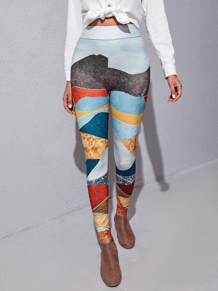 

Colorblock Wide Waistband Leggings, Multicolor, Leggings