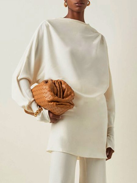 

Simple Lady Regular Fit Plain Romantic Top, White, Tops