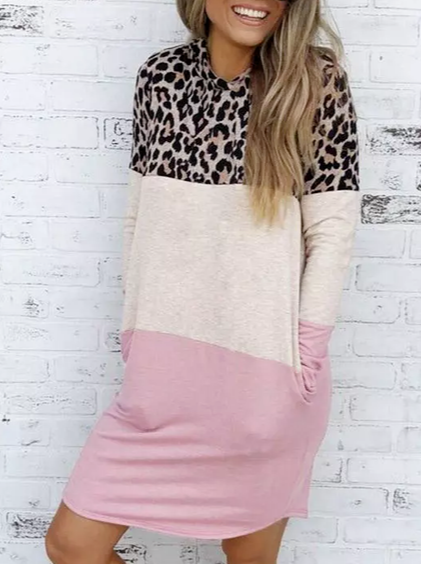 

Cotton Blends Geometric Crew Neck Color Block Dresses, Multicolor, Mini Dresses