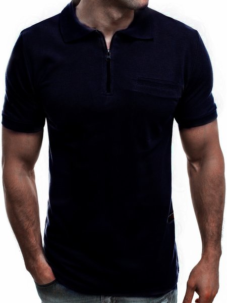 

Men's Slim-Fit Lapel Casual Short-Sleeved Polo Shirt, Navy blue, polo
