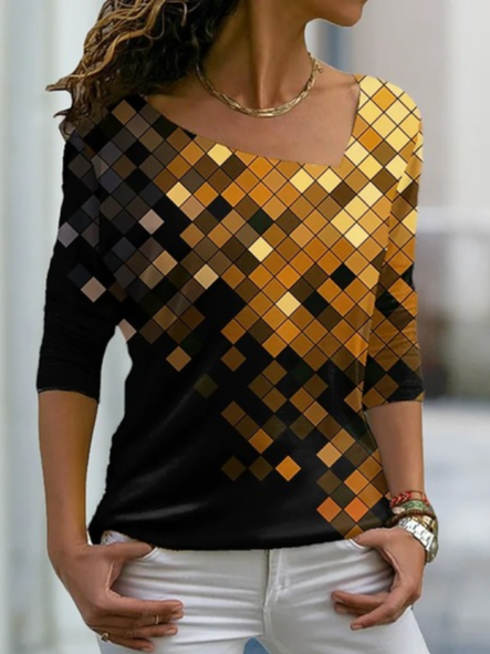 

Casual Regular Fit Asymmetrical Neck T-shirt, Black, Tops
