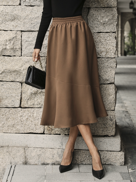 

Regular Fit Plain Long skirt, Brown, Midi Skirts