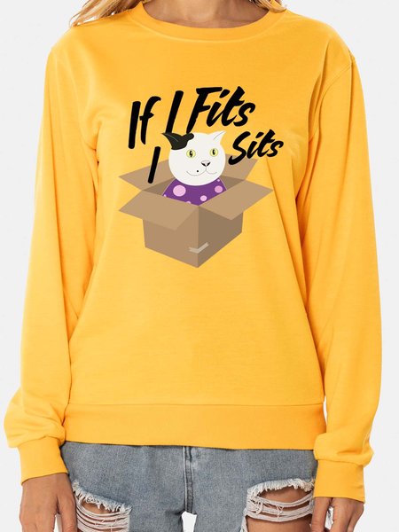 

Unocis Mr. White If I Fits I Sits Fun Print Round Neck Sweatshirt, Yellow, Sweatshirts