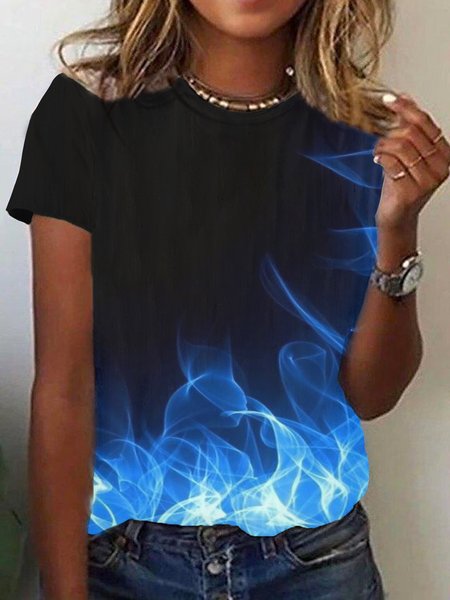

Casual Crew Neck Shirts & Tops, Black-blue, T-Shirts