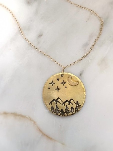 

Vintage Alloy Mountain Moon Necklace, As picture, Necklaces