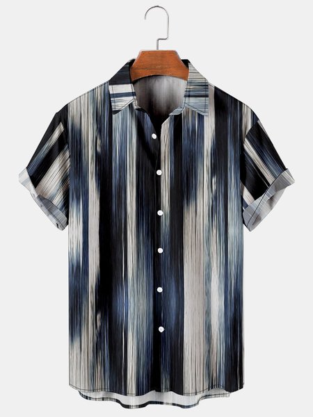 

Mens Striped Print Casual Breathable Short Sleeve Hawaiian Shirts, Blue, Men's Floral shirt