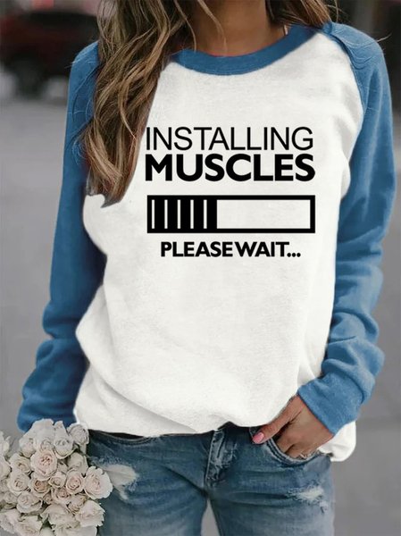 

Loosen Raglan Sleeve Crew Neck Letter Sweatshirt, Blue, Hoodies & Sweatshirts