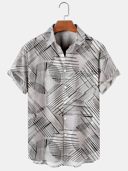

Vacation Leisure Striped Pattern Hawaiian Style Printed Shirt Top, As picture, Men's Floral shirt