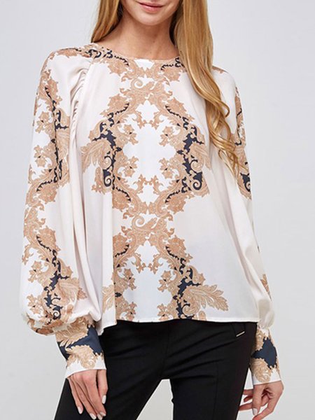 

Printed Casual Regular Fit Crew Neck Top, White, Tops