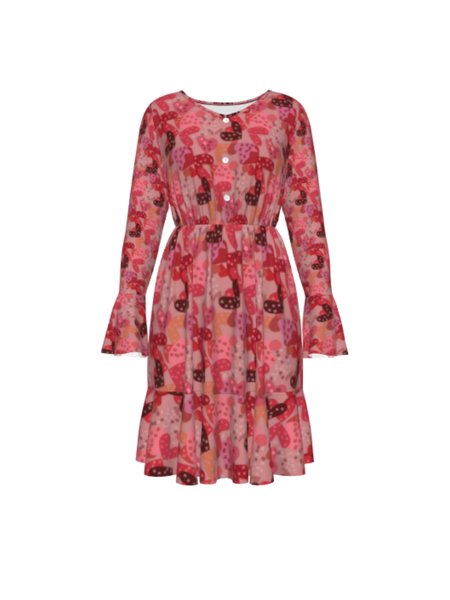 

Peach heart floral pattern long-sleeved A-line dress, Red, Dresses