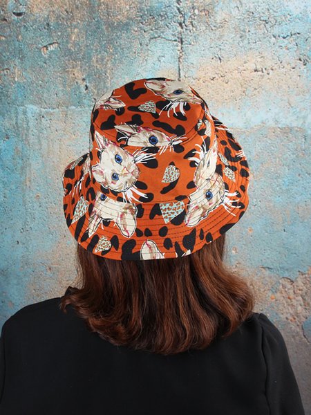 

Cotton Cat Print Bucket Hat, Black, Hats