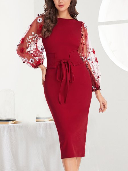 

Burgundy dress lace floral stitching dress, Wine red, Formal Dresses