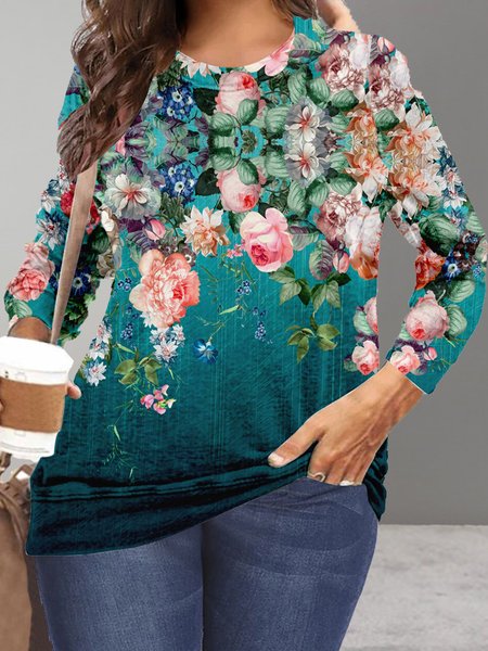 

Floreale Allentare Casuale Cotone miscele Top, Verde, Blouses & Shirts