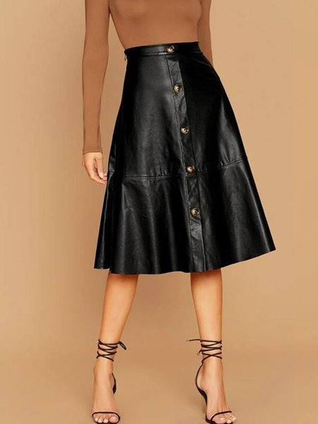 

Work Simple Solid Regular fit Skirt, Black, Midi Skirts