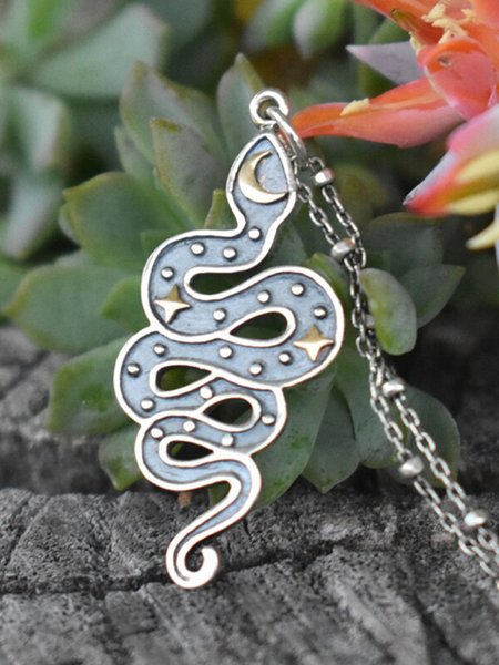 Retro Alloy Snake Necklace, As picture, Necklaces