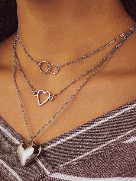 Alloy Love Heart Layer Tower Necklace, As picture, Necklaces