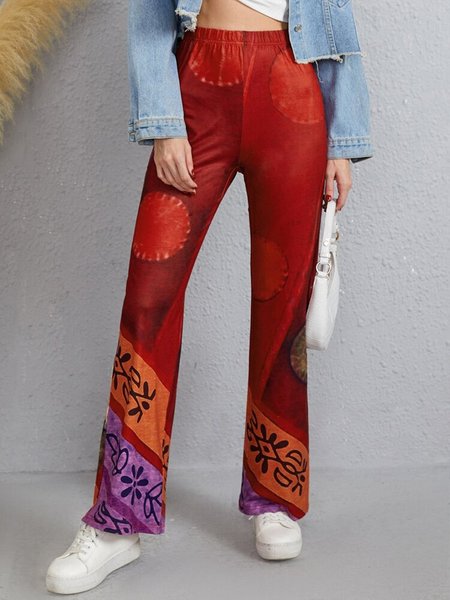 

High Waist Geo Print Flare Leg Pants, Multicolor, Pants