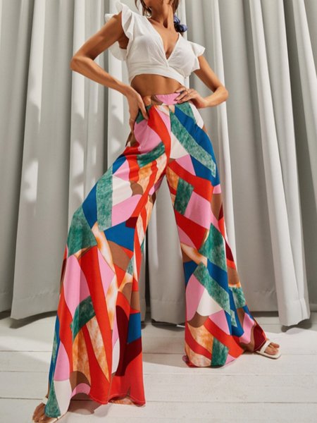 

Geometric print loose and comfortable wide-leg pants, Multicolor, Pants