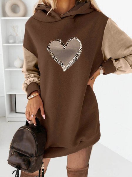 

Casual Cotton Blends Hooded Knitting Dress, Khaki, Casual Dresses
