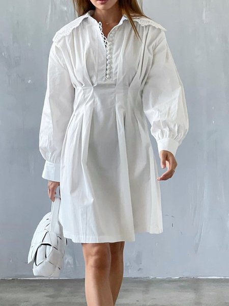 

Elegant Regular Fit Solid Long sleeve Dress, White, Mini Dresses