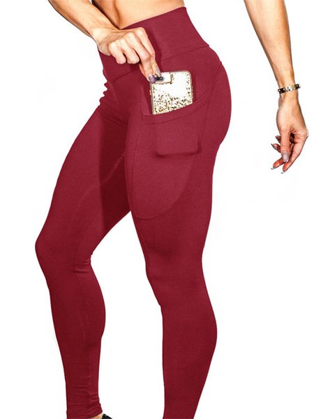 

Mobile Phone Pocket High Elastic Fitness Hip Lifting High Waist Yoga Pants, Wine red, Leggings