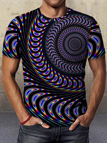 

3D graphic print round neck short-sleeved T-shirt, As picture, T-shirts