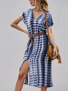 

Tie Dye Vacation Cotton Blends Dresses, Blue, Boho dresses