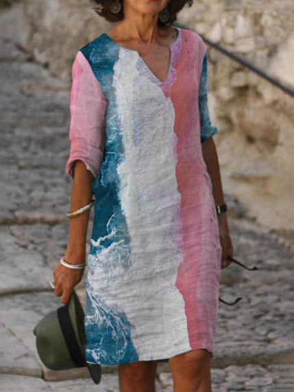 

V Neck Regular Fit Geometric Dresses, Multicolor, Dresses
