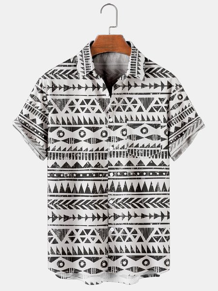 

Vacation Leisure Ethnic Pattern Hawaiian Style Printed Shirt Top, As picture, Men's Floral shirt